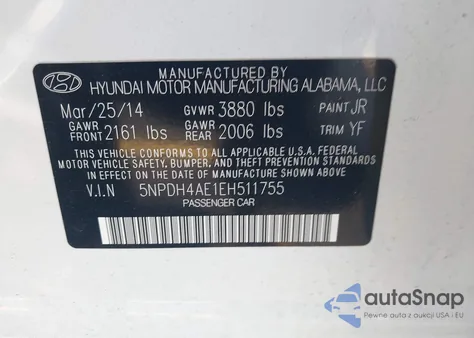 2014 Hyundai Elantra Limited из США, поврежденный, VIN 5NPDH4AE1EH511755